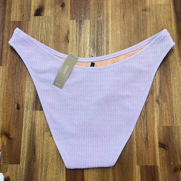 J. Crew NWT lavender Textured Curve Waist Cheeky Bikini Bottom Women’s Size L - Picture 3 of 3